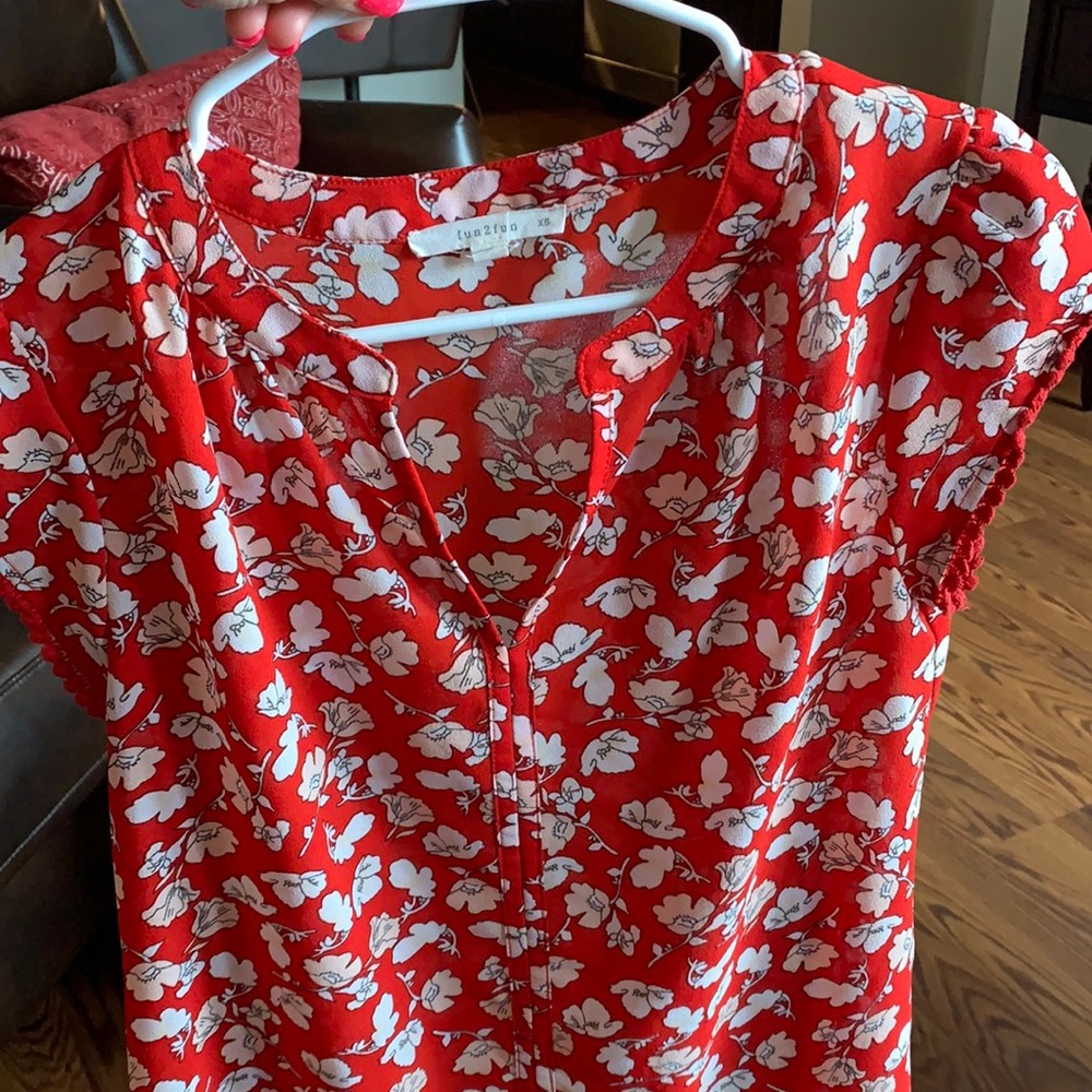 Fun 2 Fun Red Floral Blouse